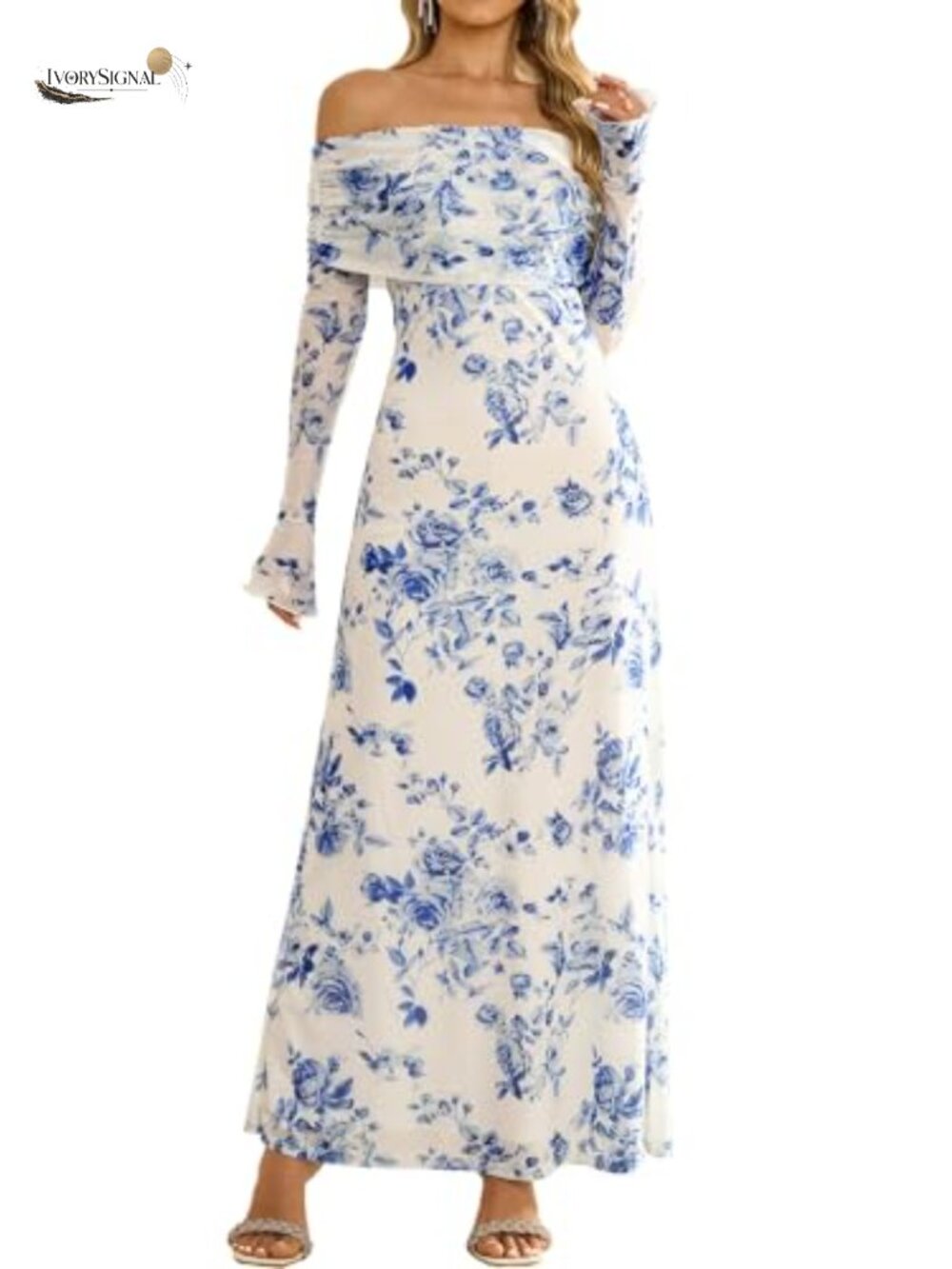 Off Shoulder Long Sleeve Maxi Formal Wedding Guest Dress